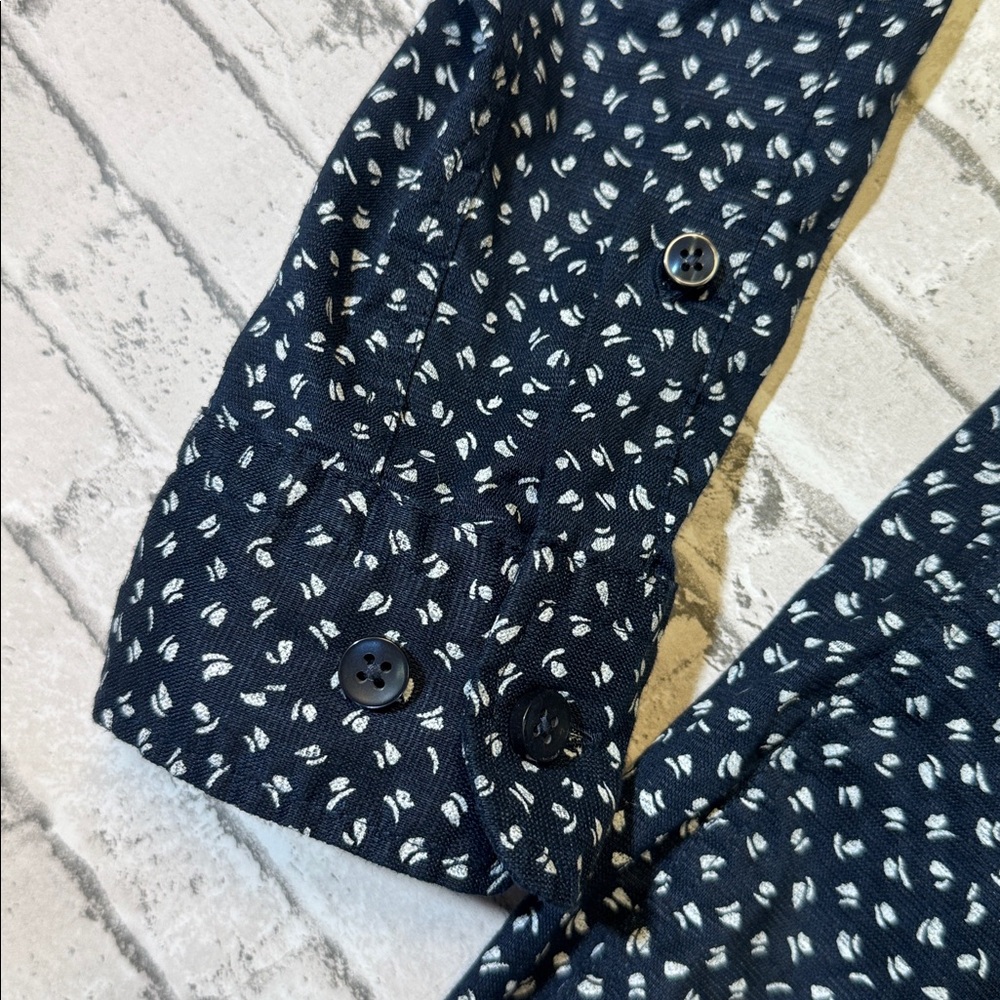 Boss mens S Small navy blue geo pattern slim fit linen stretch button up shirt - Picture 4 of 6
